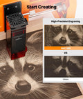 Desktop 3.5W Laser Engraver And Cutter Machine Featuring Plug And Play Design engraving a raccoon image on wood.