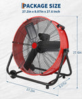 Heavy Duty 24 Inch Industrial Floor Fan With High Velocity Airflow, 3 Speed Settings, durable metal blades, red design shown