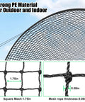 Close-up of netting material for 2025 Upgraded Backyard Baseball Batting Cage With Frame And Net 20 Ft By 12 Ft By 8 Ft Easy Setup Outdoor Training Gear Durable PE Netting For Home Practice And Team Drills showing 1.75-inch square mesh and 0.08-inch mesh rope thickness.
