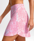 Close-up of pink paisley Womens 18 Inch Golf Skort With Zipper Pockets And Built In Shorts High Waist For Tennis And Pickleball