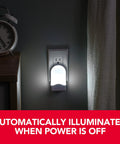 3-in-1 InstaBeam LED Power Failure Night Light illuminating a dark room with a clock nearby.