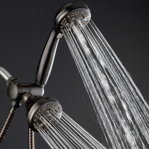 Oil Rubbed Bronze High Pressure Shower Head Combo With 3-Way Rain And Handheld, 48-Setting Modes, water flowing from jets