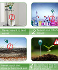 Usage instructions for Five Point Five Inch Deep Probe Soil Moisture Meter for accurate readings in soil, not water or hard surfaces.
