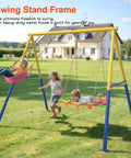 Beefy Heavy Duty Steel Swing Stand For Outdoor Use With 500Lb Capacity shown in backyard with children playing.