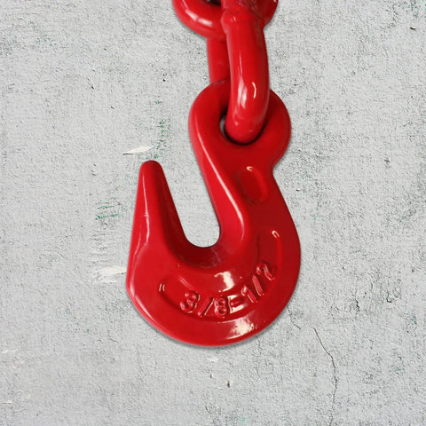Red grab hook from Two Pack Ratchet Load Binder With Grab Hooks For 1/2 To 5/8 Grade 70 Transport Chain, Heavy Duty Tie Down Tool