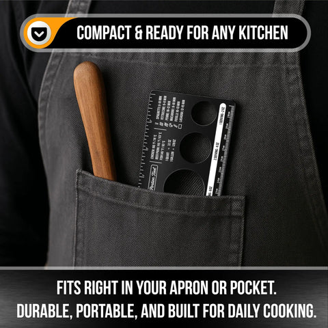 Portion Control Pasta Measurer Tool Stainless Steel Kitchen Gadget For Dope Spaghetti Portions With Built In Ruler In Inches And Centimeters Calorie Guide And Kitchen Conversion Chart Pocket Cooking On Point in apron pocket