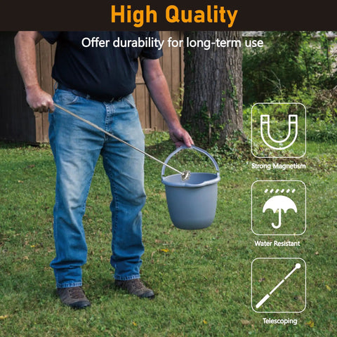 40 Inch Telescoping Magnetic Pickup Tool With 35 Lb Pull Extendable Heavy Duty Magnet Stick used to lift metal bucket outdoors
