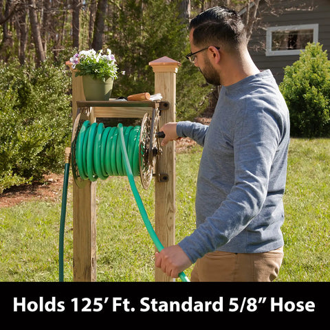 Decorative Cast Aluminum Wall Mount Garden Hose Reel Holds 125 Feet Of Five Eighths Inch Hose Bronze Finish Weather Resistant Non-Rust