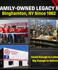 Collage of Chenango Supply store, team, and ribbon-cutting, in Binghamton, NY, showcasing family-owned legacy since 1962.
