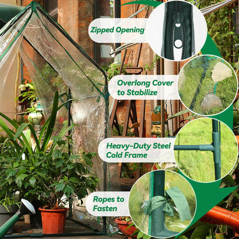 Portable Mini Greenhouse With Waterproof Base And Sturdy Metal Frame, Ready For Indoor Or Outdoor Use, Tall Vertical Design For Tall Plants, Deck Friendly 36 By 36 Inch Footprint, 59.5 Inch Tall