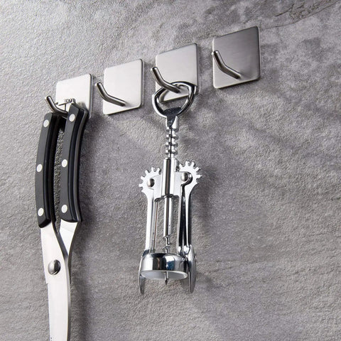 Self Adhesive Towel Hooks Four Pack Stick On Wall Stainless Steel 304 No Drill Bathroom Kitchen Hooks For Keys Robes And Towels