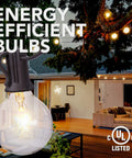 Energy-efficient bulbs of 100 Ft Clear Globe G40 Outdoor String Lights on Black Cord with Bendable Easy Install Bulbs for Backyard