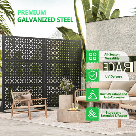 Heavy Duty Outdoor Privacy Screen Freestanding Portable Metal Panels For Deck Balcony Garden And Indoor Use 72 Inch High 46 Inch Wide With Stand Creates Immediate Privacy And Simple Room Dividers in a garden setting