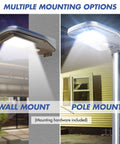 2000 Lumen Solar Street Light With Motion Sensor, Remote Control, Dusk To Dawn Flood Light, wall and pole mounted view