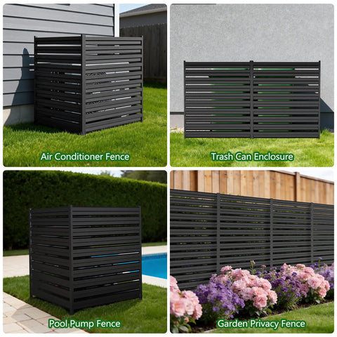 Outdoor Privacy Screens 42 Inch High By 38 Inch Wide Three Panels Black Metal Fence Panels for air conditioner and trash can enclosure