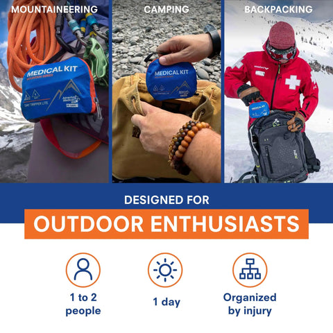 Mountain Series Day Tripper Lite First Aid Kit For Two Adventurers 59 Piece Emergency Gear used in outdoor settings