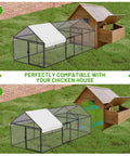 Diagram showing compatibility of Roomy Metal Chicken Coop With Weatherproof Cover For Outdoor Backyards Walk In Hen House.