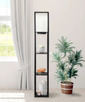Black Floor Lamp Etagere Organizer With Linen Shade 3 Shelf Storage Stand Built In USB Ports And Charging Outlet Cozy