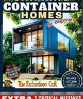 Shipping Container Homes For Beginners Second Edition book cover with modern blue container house design and greenery.