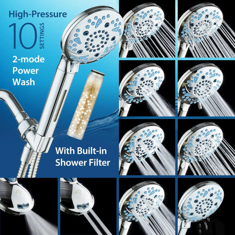 High Pressure 10 Setting Handheld Showerhead With Built In Filter Removes Chlorine Soothes Dry Skin Revives Hair Power Wash
