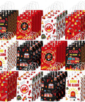 48 Count Firetruck Party Favors With Handles Bulk Pack For Kids Birthday Firefighter Candy Treat Bags Paper Goodie Bags Extinguisher Truck Theme Sound The Alarm Party Supplies displaying multiple colorful designs with firetruck and firefighter motifs.