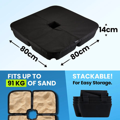 BaseMate 4 Piece EVA Umbrella Base Weights Up To 200 Lb, dimensions 80x80x14 cm, fits 91 kg of sand, stackable design