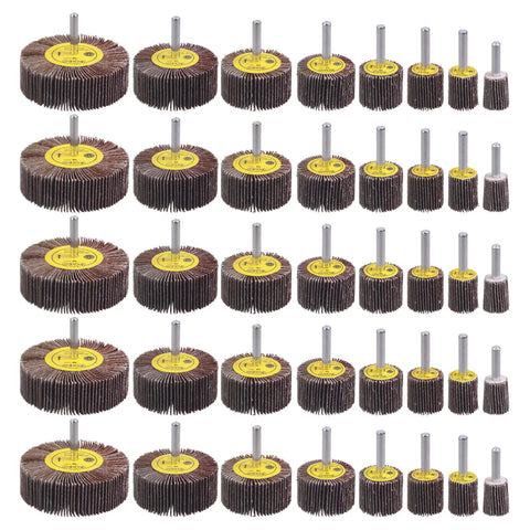 40 Pack One Quarter Inch Shank Abrasive Flap Wheel Sander Set, 80 Grit Aluminum Oxide Flap Wheels Cylindrical Shape for Drills and Die Grinders