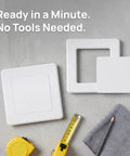 2 Pack Self Adhesive Access Panel For Drywall And Ceilings 4 X 4 Inch Inside Size with tools and cloth on a gray surface.