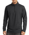 Model wearing Mens Quarter Zip Fleece Lined Sweatshirt Lightweight Thermal Pullover With Collar For Up Or Down Wear Long Sleeve Golf Sweater Warm Black XL