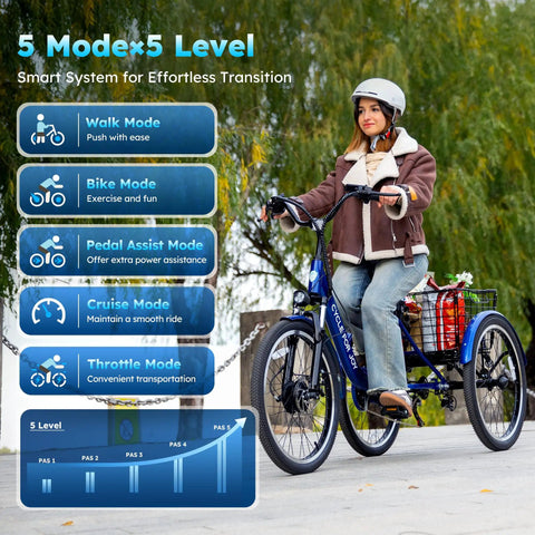 Three Wheel Electric Tricycle For Adults And Seniors With Dual Parking Brakes And Dual Disc Brakes, All Weather Safe Trike With Stable Frame And Comfortable Seat, No Fuss Easy Step Through Design For Quick Mount And Confident Rides on park path