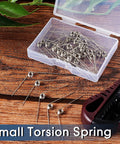 40 pcs stainless steel tiny torsion springs, 0.5 mm wire, 4.5 mm OD, 120° deflection, in clear plastic box