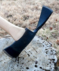 Pulaski Wildfire Axe With 3.75 Lb Head And 36 Inch Hickory Handle embedded in a tree stump, dual purpose mattock and axe