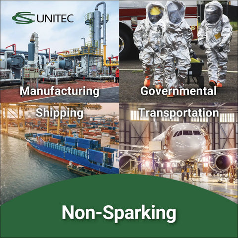 Non-Sparking solutions collage for manufacturing, government, shipping, and transportation by UNITEC.