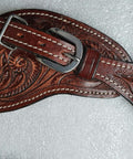 Oakleaf Tooled Leather Spur Straps For Adults With Hardware And Buckle Brown Horse Tack That Keeps Spurs Snug During Riding