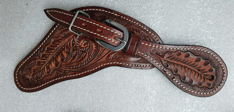 Oakleaf Tooled Leather Spur Straps For Adults With Hardware And Buckle Brown Horse Tack That Keeps Spurs Snug During Riding