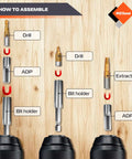 Assembly guide for 22 Piece Damaged Screw Extractor Set With Magnetic Extension Bit Holder And Socket Adapter For Removing Stripped And Broken Bolts No Nonsense Easy Out Kit In Heavy Duty Case.