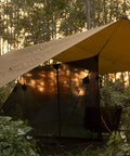 Bulwark Camping Tarp Rain Fly 12.8 Ft By 9.5 Ft Tough As Nails Ultra Waterproof 210T Polyester Shelter set up in forest
