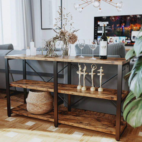 Heavy Duty Rustic Wood And Metal Bookshelf Featuring Spacious Three Level Design Perfect For Home Office Display Or Living Room Storage Making Your Space Look Clean With A No Fuss Assembly Process