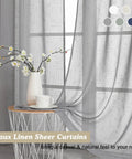 Gray Faux Linen Sheer Curtains Set, 2 Panels Each 40x96 Inches, Light Filtering Textured Rod Pocket Window Drapes hanging near window
