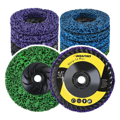 12 Pack 4.5 Inch Strip Discs with 5/8-11 Thread for Angle Grinder blue, purple, green, black abrasive wheels for metal cleanup