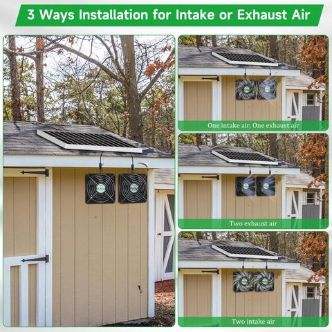 Solar Powered 5.5 Inch Two Fan Kit For Intake Or Exhaust Air, Weatherproof Outdoor Vent Fans For Chicken Coops, Greenhouses, Sheds, And Pet Houses, Easy Installation And Fresh Air Quality
