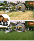 Before and after lawn using Dual Layer Spike Lawn Aerator Shoes With Self Cleaning Design, Pre Installed Ten Spikes, Adjustable Straps