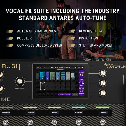 Vocal FX features displayed on Guitar And Vocal Multi Effects Pedal With Amp Modeling And Cloner Antares Auto Tune WiFi 7 Inch Touchscreen