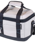 Collapsible Soft Cooler Tote Bag Insulated 6-Can Leakproof Lunch Box With Bottle Opener And Shoulder Strap in grey.