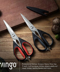 Heavy Duty Kitchen Scissors 9.25 Inch Come Apart Poultry Shears 2 Pack stainless steel scissors with red and black handles