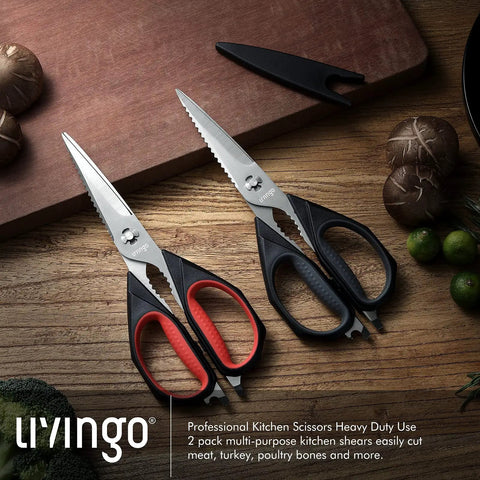 Heavy Duty Kitchen Scissors 9.25 Inch Come Apart Poultry Shears 2 Pack stainless steel scissors with red and black handles