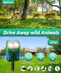 Solar Ultrasonic Animal Repellent With Motion Sensor And LED Lights, Waterproof Yard Deterrent For Deer Coyotes Raccoons And Cats, PIR Sensor Detects Up To 26 Feet At 110 Degree Coverage, Eco Friendly Solar Power, in yard