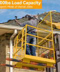 Tough As Nails Heavy Duty Forklift Man Basket And Safety Cage With 1300 Pound Capacity For Two Operators Aerial Work Platform Lifter Attachment on a rooftop.