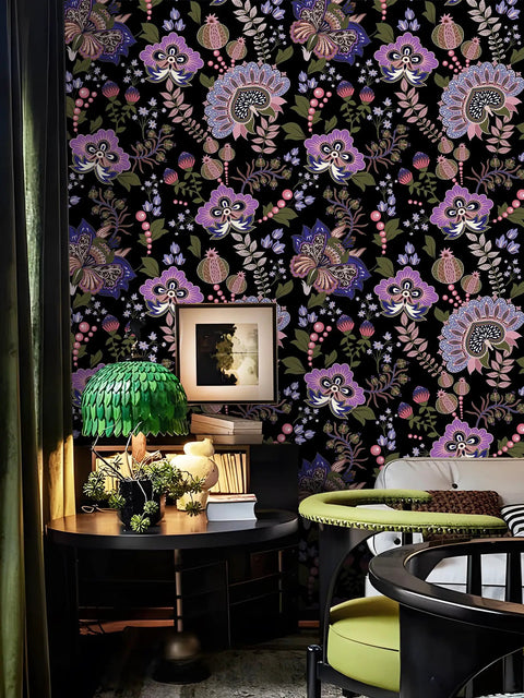 Boho Floral Peel And Stick Removable Wallpaper For Bedroom And Bathroom Renter Friendly Cabinet Decor Contact Paper 17.7 In By 118 In Easy Install Durable Thickened Design on wall