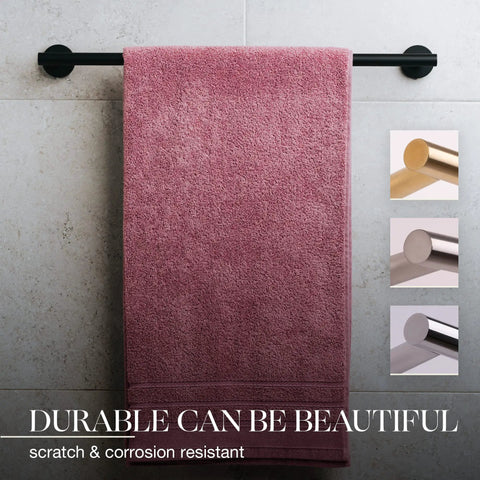 Matte Black 24 Inch Towel Bar Rack Heavy Duty Stainless Steel SUS 304 Wall Mounted Bathroom Kitchen Towel Holder Rust Proof Anti Corrosion Durable Modern Design For Showers And Sinks with pink towel